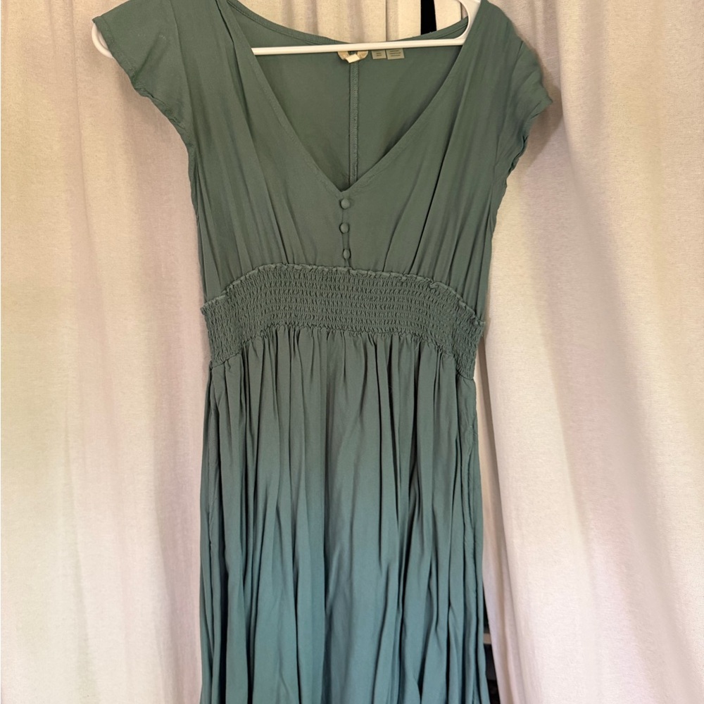 Roxy Sage Green V-Neck Smocked Midi Dress